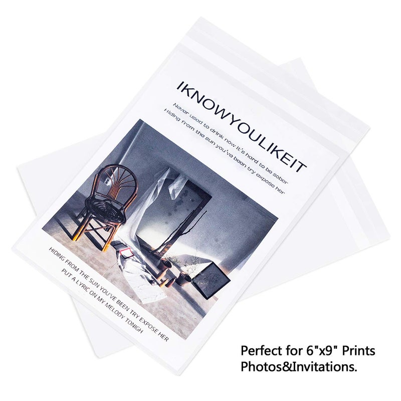 joybest 1000 Pcs - 6 x 9 Inch Clear Cello Cellophane Bags Self Sealing - 3.14 Mils Thick Cello Resealable Plastic Bag Fits 6 X 9 Prints  Photos  Cards & Envelopes - Image 3